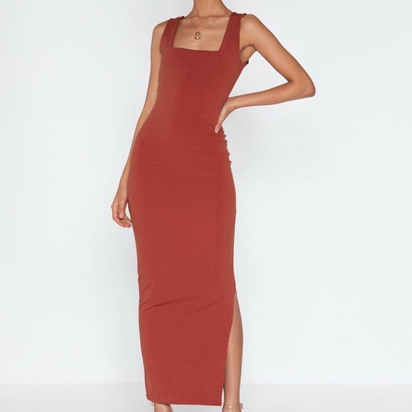 Nasty Gal Square Neck Midi Slit Dresd - Picture 1 of 4